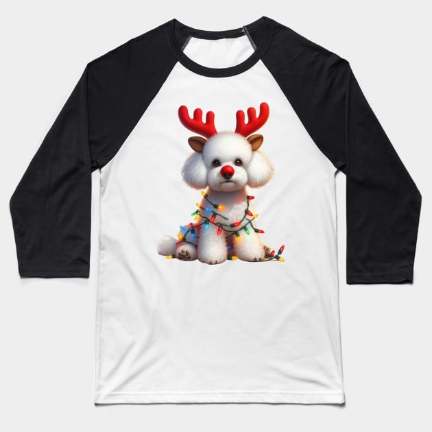 Christmas Red Nose Bichon Frise Dog Baseball T-Shirt by Chromatic Fusion Studio